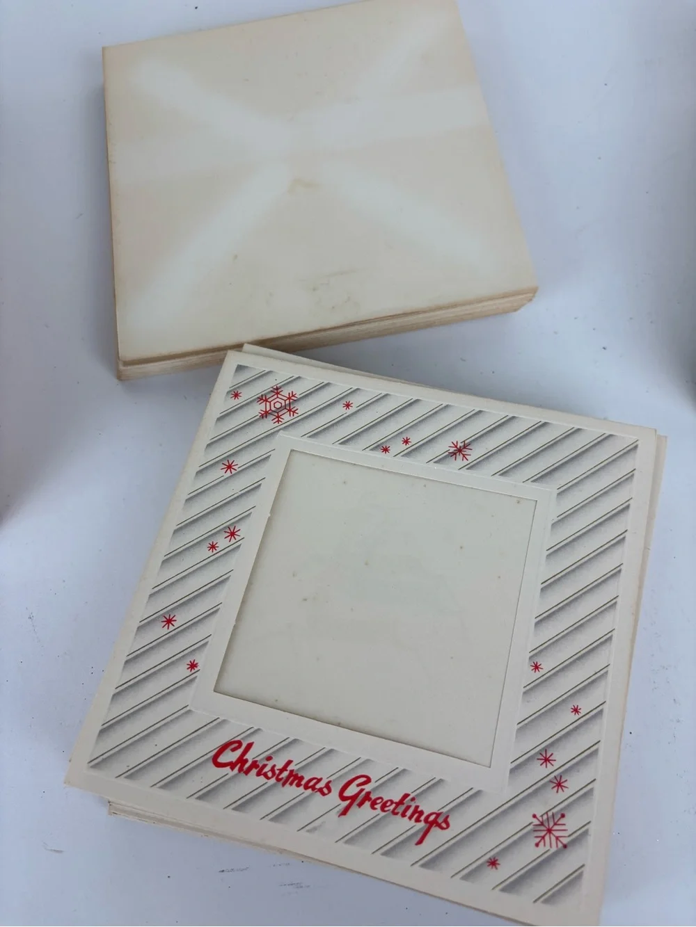 VTG-Renaissance Christmas Photo Cards - Red & Gray MCM Reindeer-Box of 25